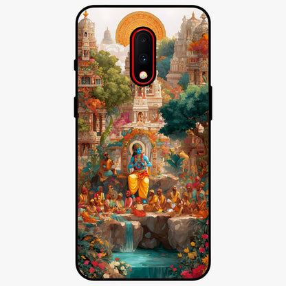 Sacred Sunlight Gods Glass Case showing flat back view with divine sunlight themed artwork and glossy glass finish.
