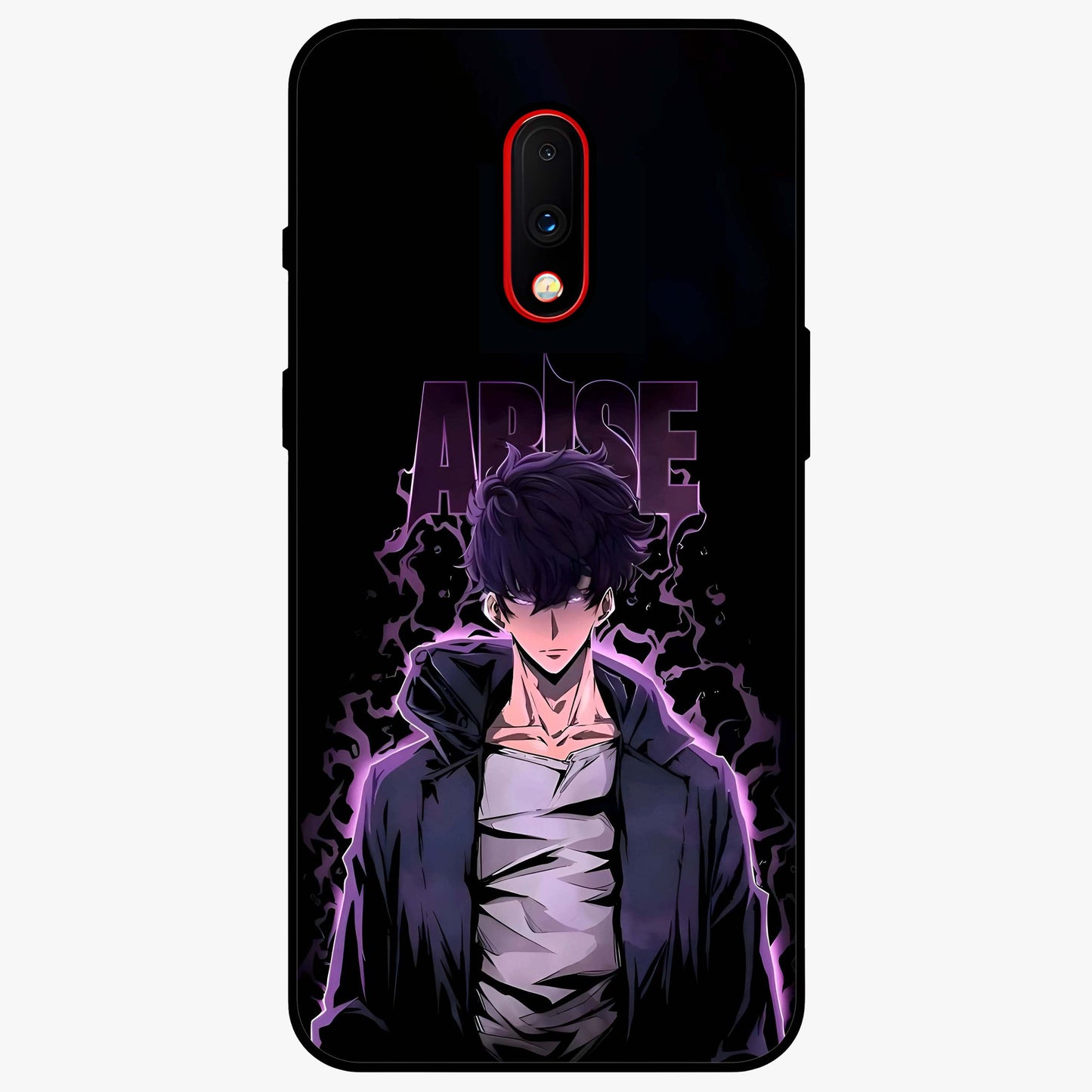 Shadow Monarch Awakening Glass Case showing flat back view with powerful dark monarch themed artwork and glossy glass finish.