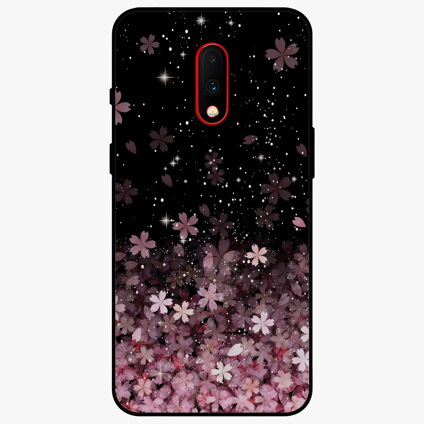Small Starry Flowers Glass Case showing flat back view with delicate starry floral artwork and glossy glass finish.