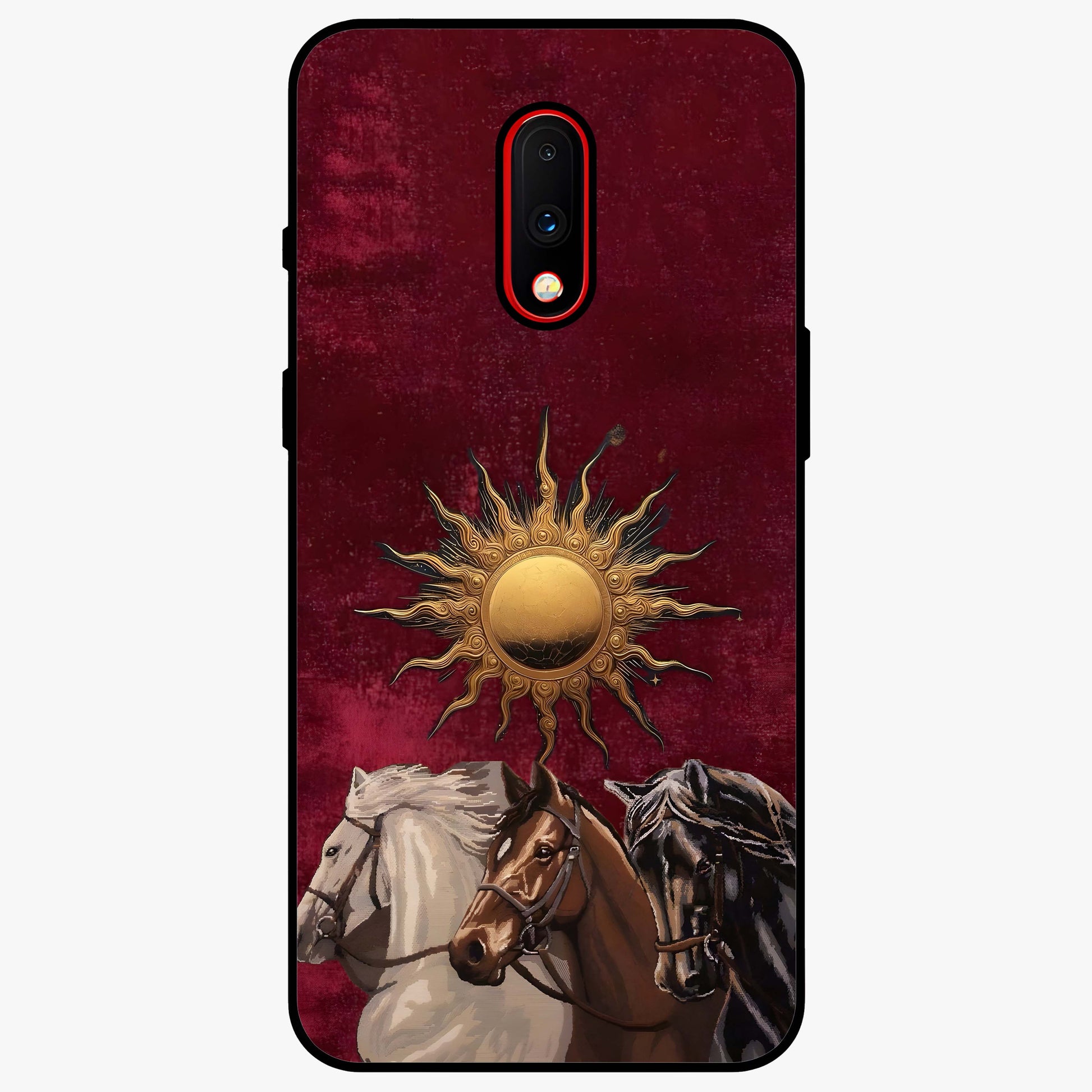 Solar Riders Glass Case showing flat back view with dynamic rider themed artwork and glossy glass finish.