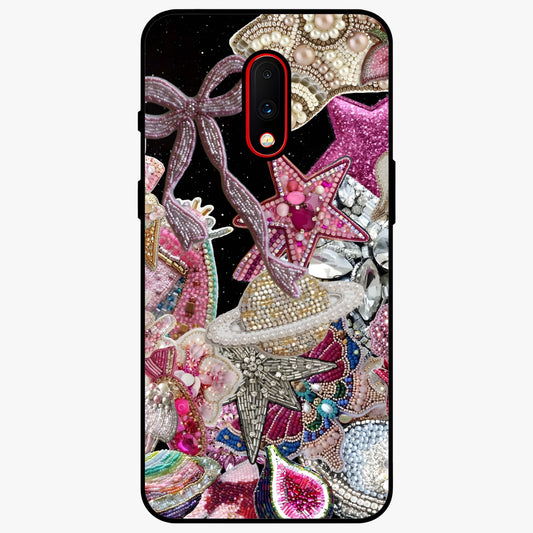 Starlit Jewel Dream Glass Case showing flat back view with sparkling jewel and star themed artwork and glossy glass finish.