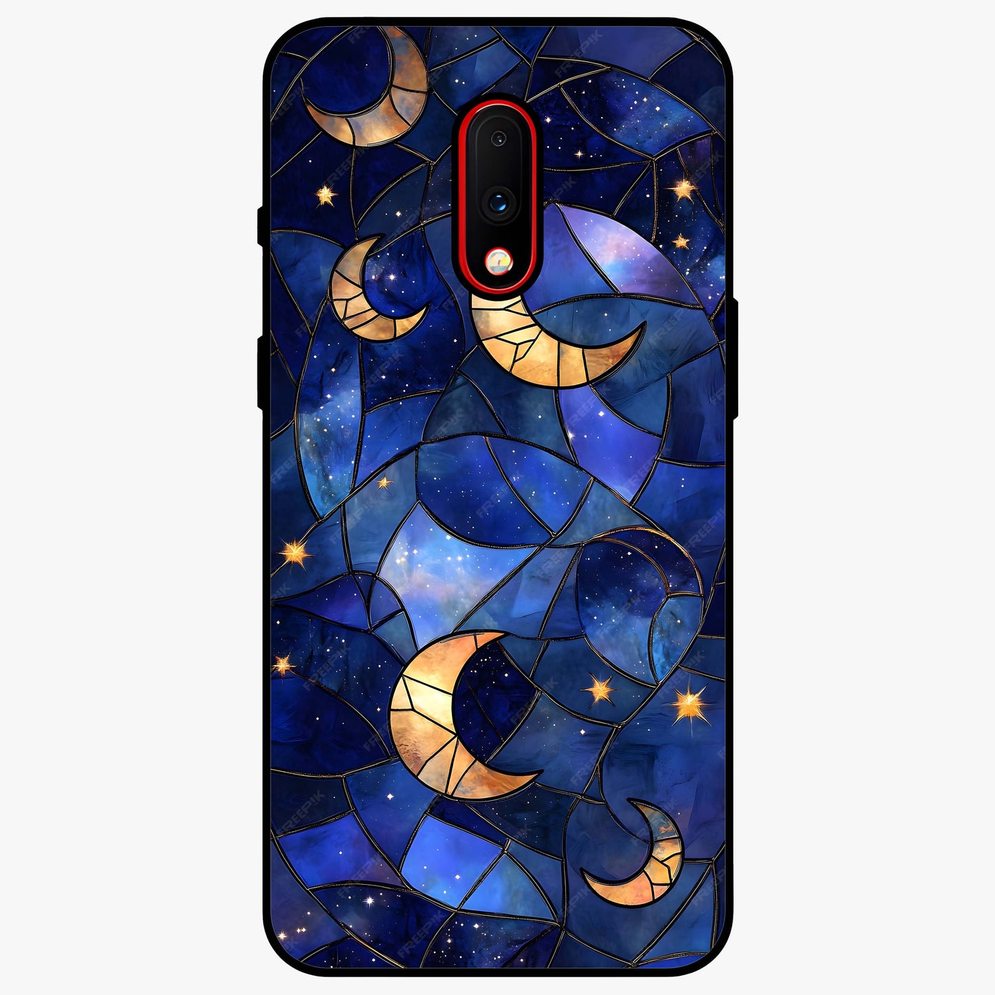 Starlit Sky Tapestry Glass Case showing flat back view with decorative starry sky tapestry artwork and glossy glass finish.