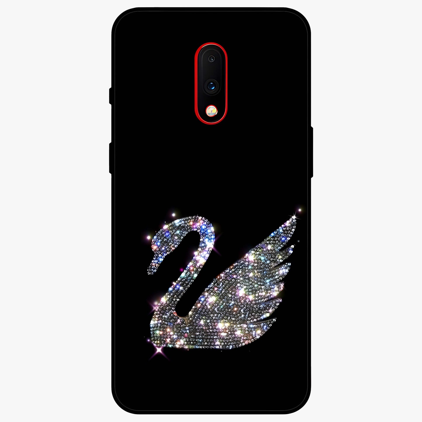 Starlit Swan Grace Glass Case showing flat back view with graceful swan artwork under starry sky and glossy glass finish.