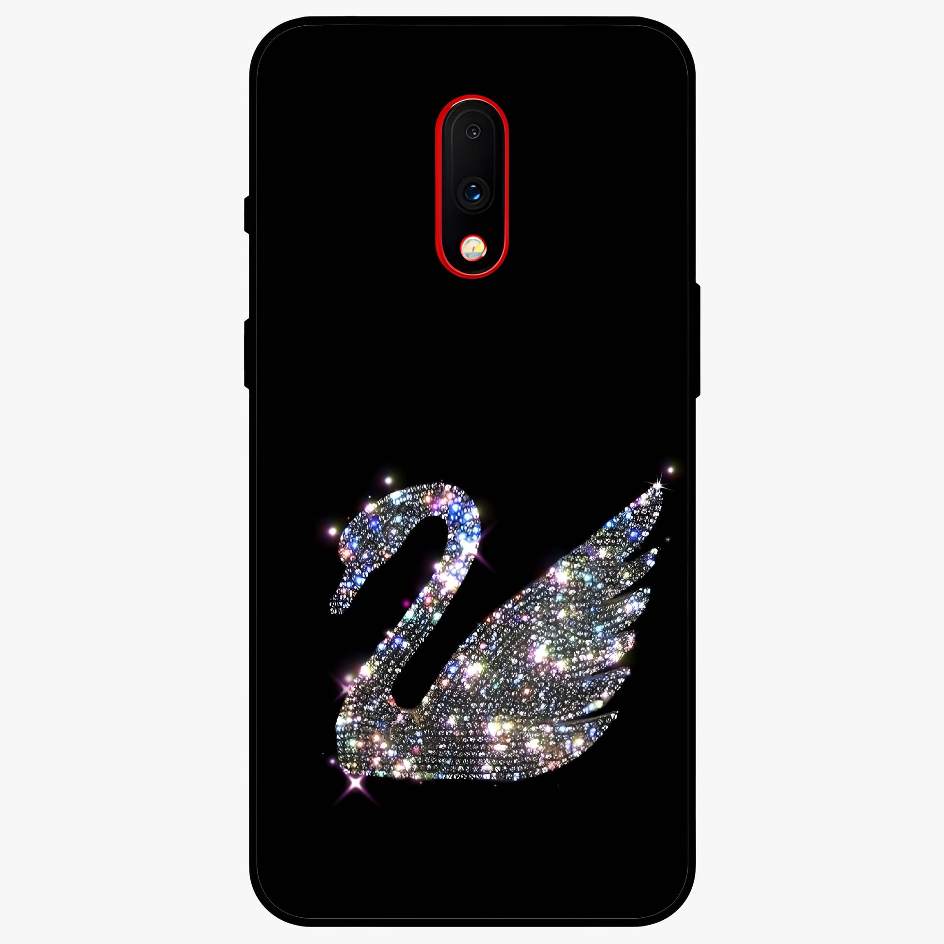 Starlit Swan Grace Glass Case showing flat back view with graceful swan artwork under starry sky and glossy glass finish.
