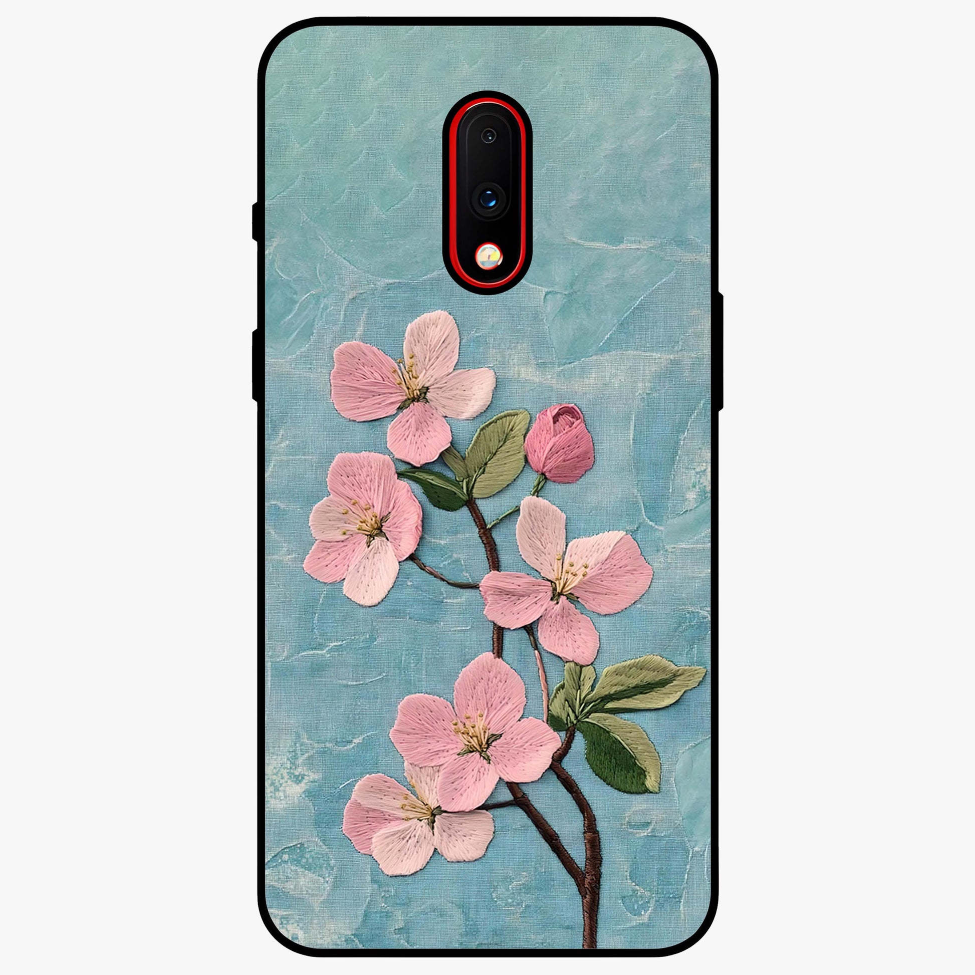 Threaded Blossom Breeze Glass Case showing flat back view with delicate blossom artwork and glossy glass finish.