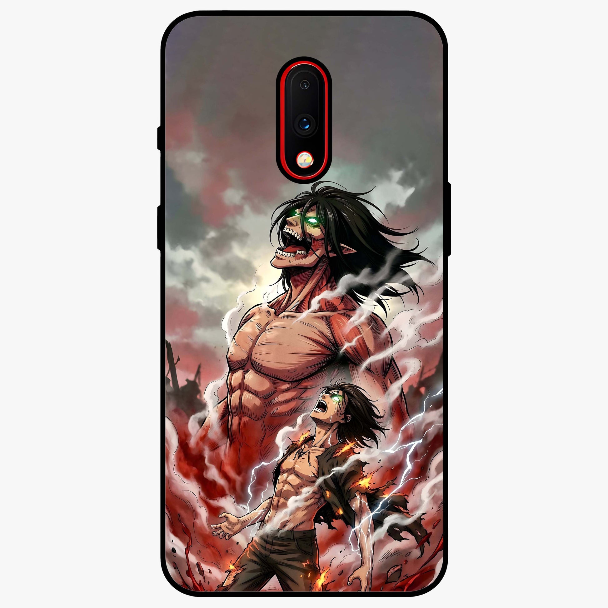 Titan Awakening Fury Glass Case showing flat back view with powerful titan inspired artwork and glossy glass finish.
