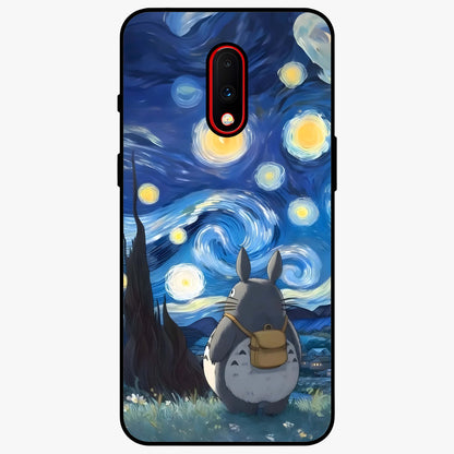 Totoro In Van Gogh Art Glass Case showing flat back view with whimsical character artwork inspired by Van Gogh style and glossy glass finish.