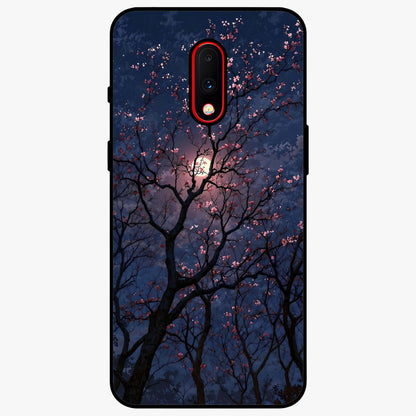 Twilight Sakura Serenade Glass Case showing flat back view with cherry blossom artwork at twilight and glossy glass finish.