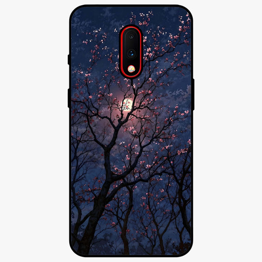 Twilight Sakura Serenade Glass Case showing flat back view with cherry blossom artwork at twilight and glossy glass finish.
