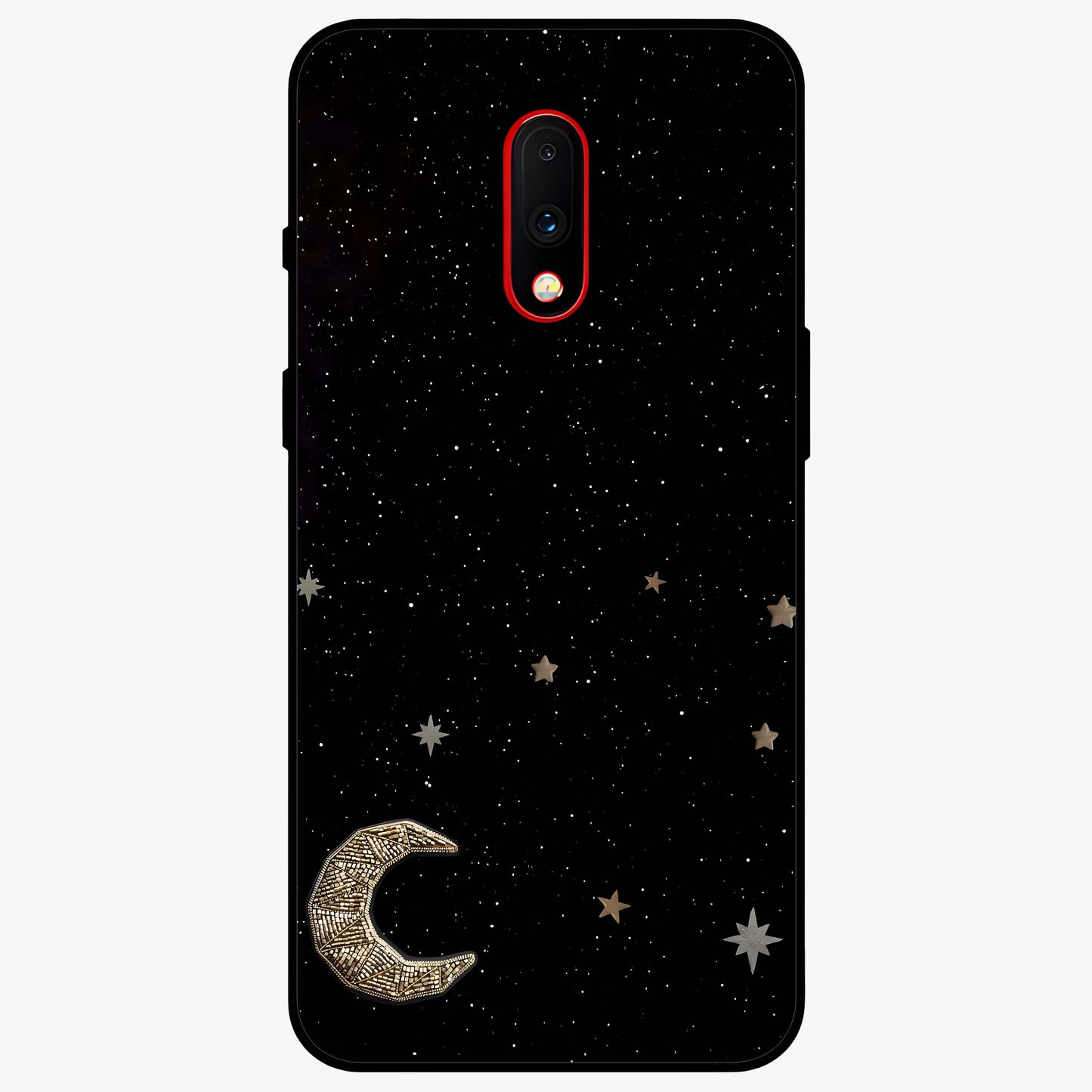 Twinkle Star With Half Moon Glass Case showing flat back view with star and half moon artwork and glossy glass finish.