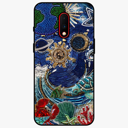 Universe Underwater Spark Glass Case showing flat back view with cosmic underwater themed artwork and glossy glass finish.