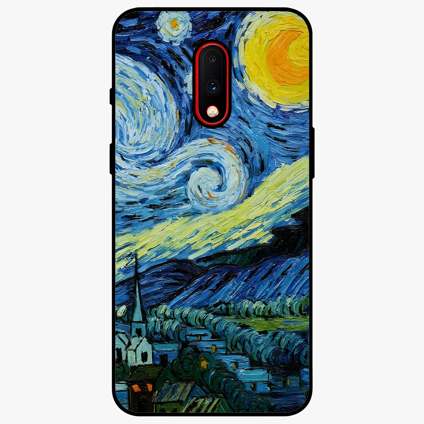 Van Gogh Art Glass Case showing flat back view with classic painterly artwork inspired by Van Gogh style and glossy glass finish.