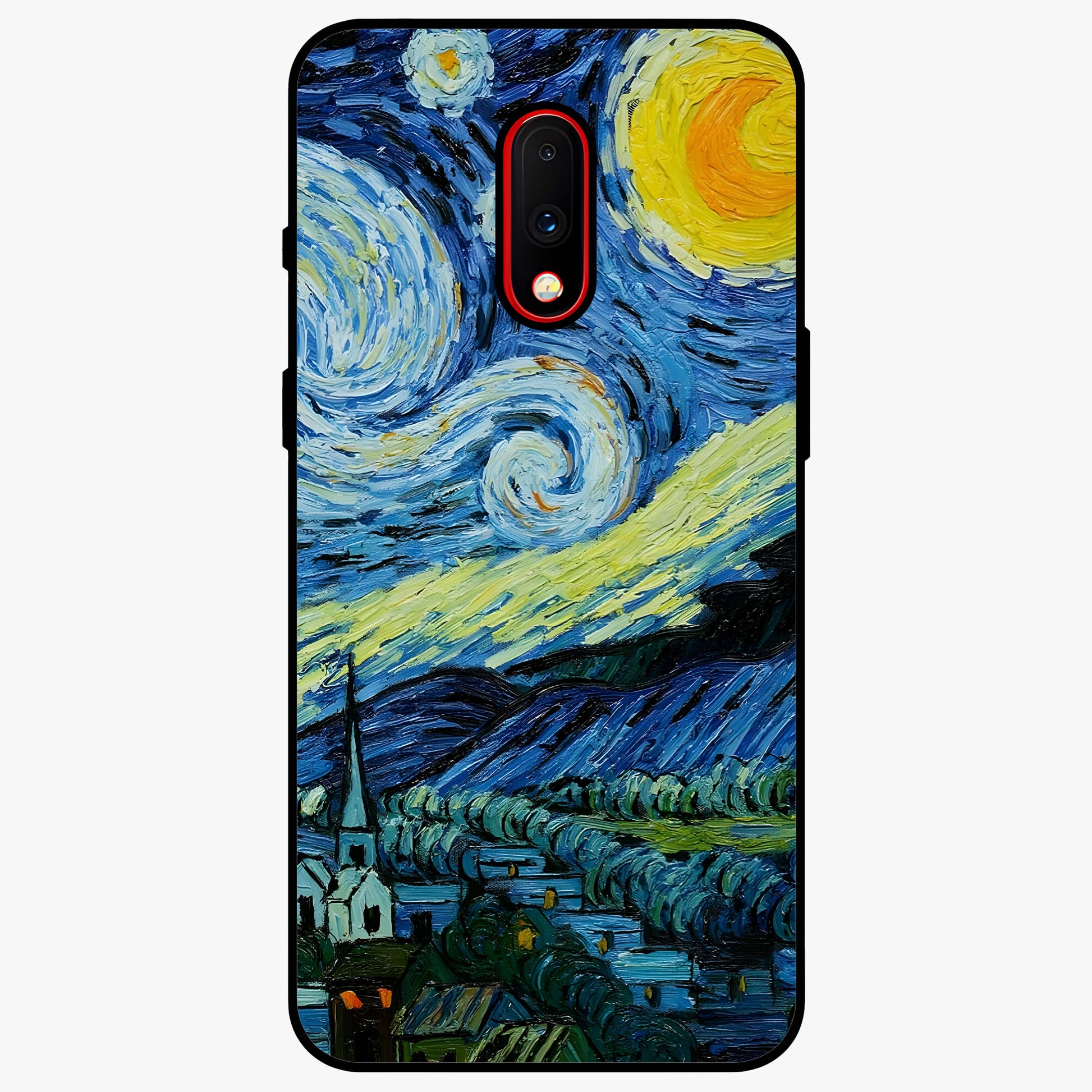 Van Gogh Art Glass Case showing flat back view with classic painterly artwork inspired by Van Gogh style and glossy glass finish.