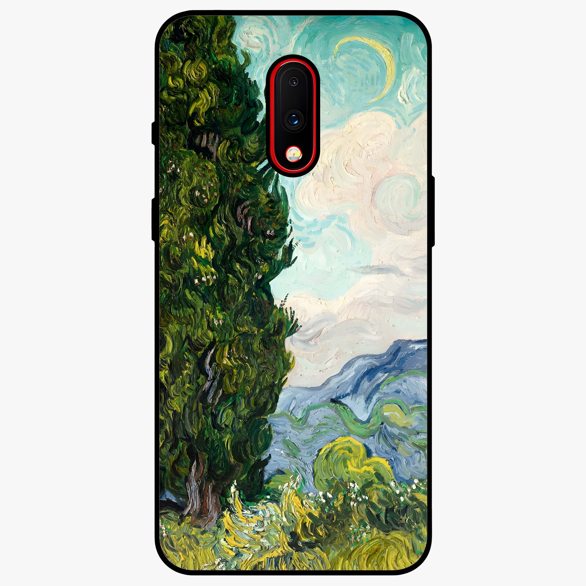 Van Gogh Vintage Art Glass Case showing flat back view with vintage painterly artwork inspired by Van Gogh style and glossy glass finish.