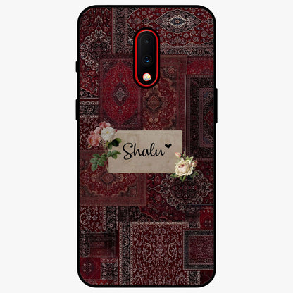 Velvet Wine Pattern Custom Name Glass Case showing flat back view with elegant wine colored pattern artwork and personalized name design.
