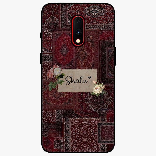 Velvet Wine Pattern Custom Name Glass Case showing flat back view with elegant wine colored pattern artwork and personalized name design.