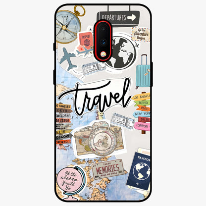 Wanderlust Journal Glass Case showing flat back view with travel inspired artwork and glossy glass finish.