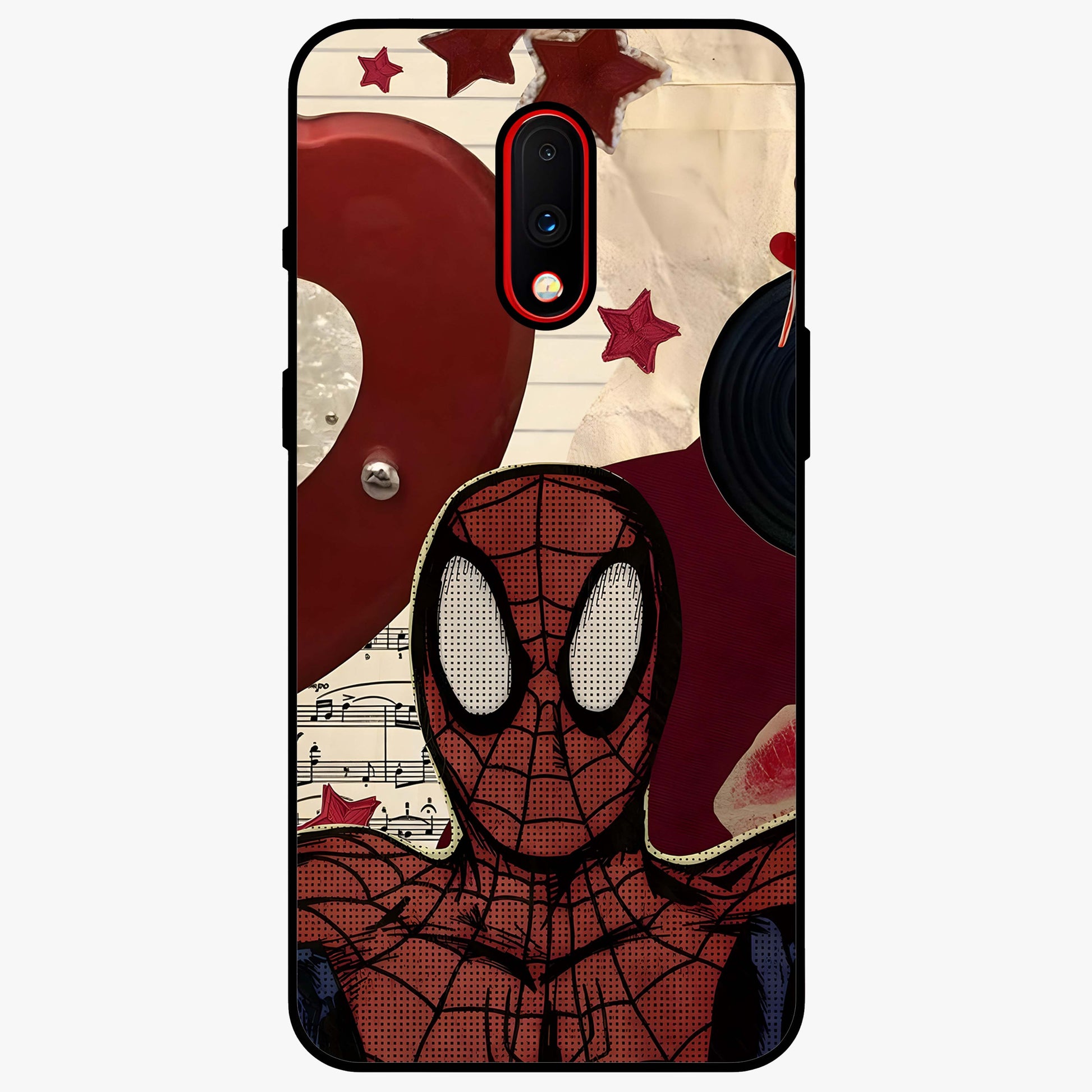 Web Warrior Vibes Glass Case showing flat back view with superhero inspired web themed artwork and glossy glass finish.