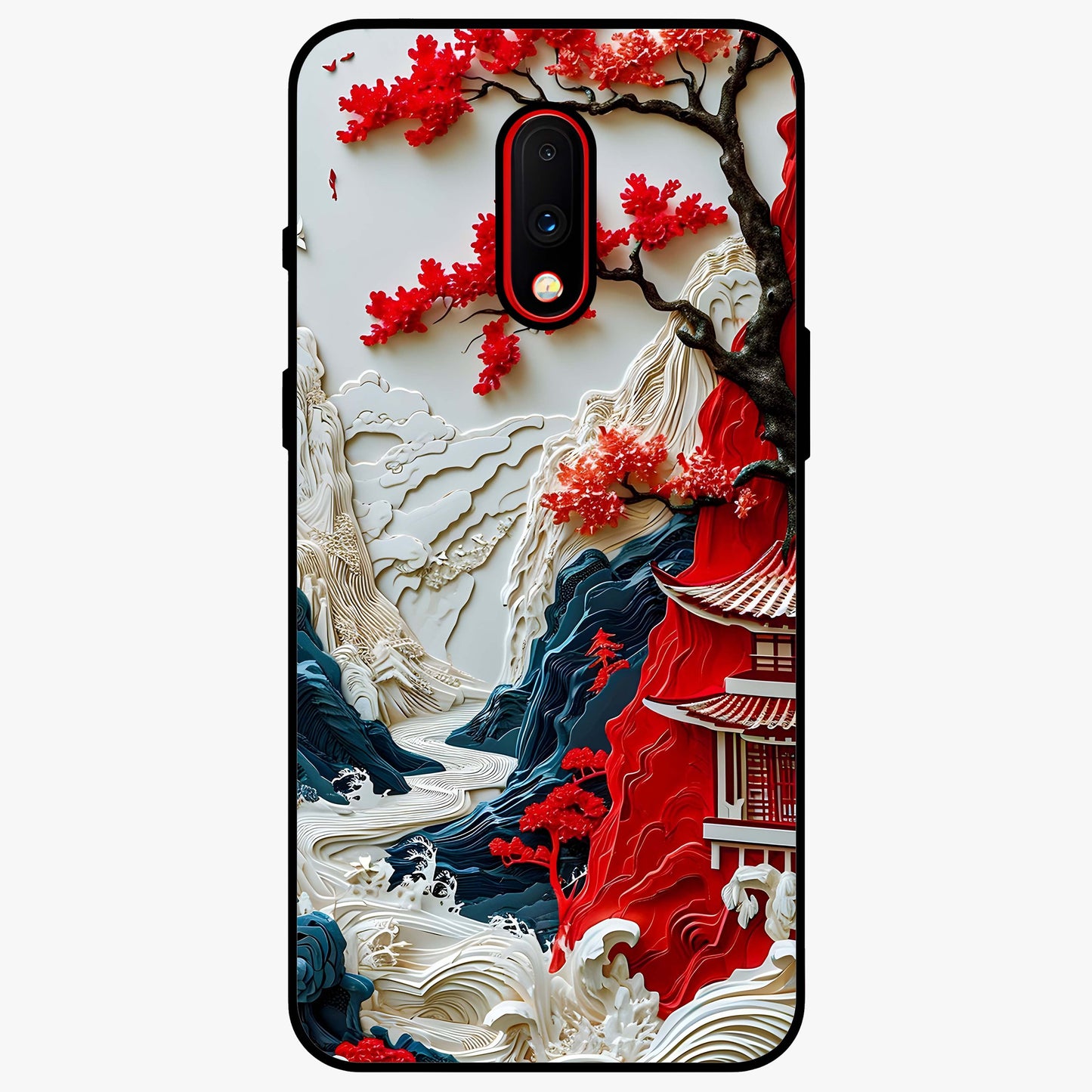 Whispers Of Sakura Waves Glass Case showing flat back view with cherry blossom wave artwork and glossy glass finish.
