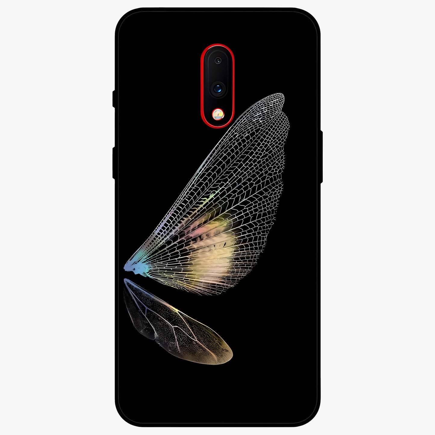 Whispers Of Wings Glass Case showing flat back view with graceful wing inspired artwork and glossy glass finish.