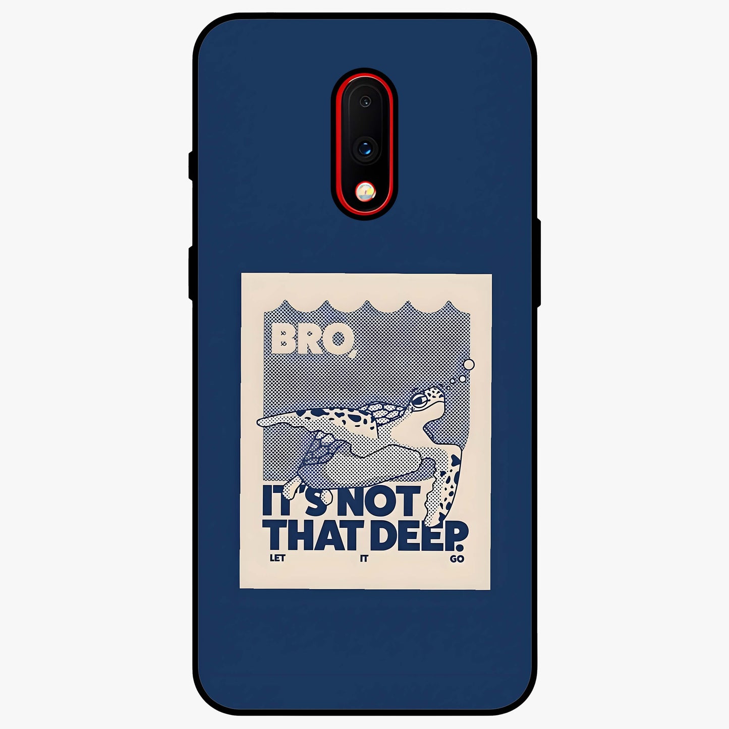 Worry Less Swim Glass Case showing flat back view with playful motivational artwork and glossy glass finish.