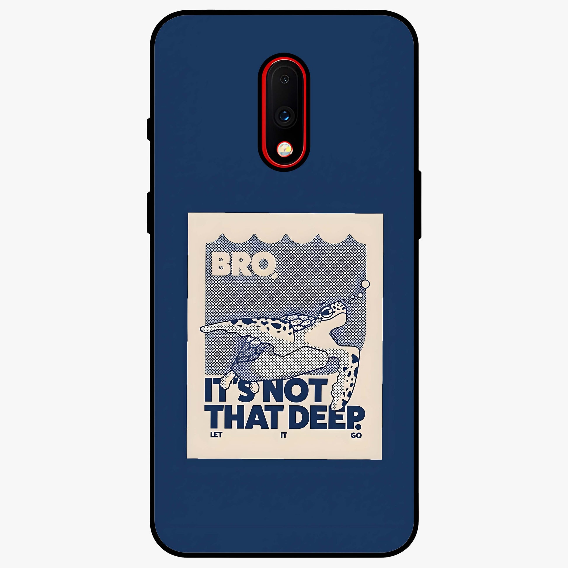 Worry Less Swim Glass Case showing flat back view with playful motivational artwork and glossy glass finish.