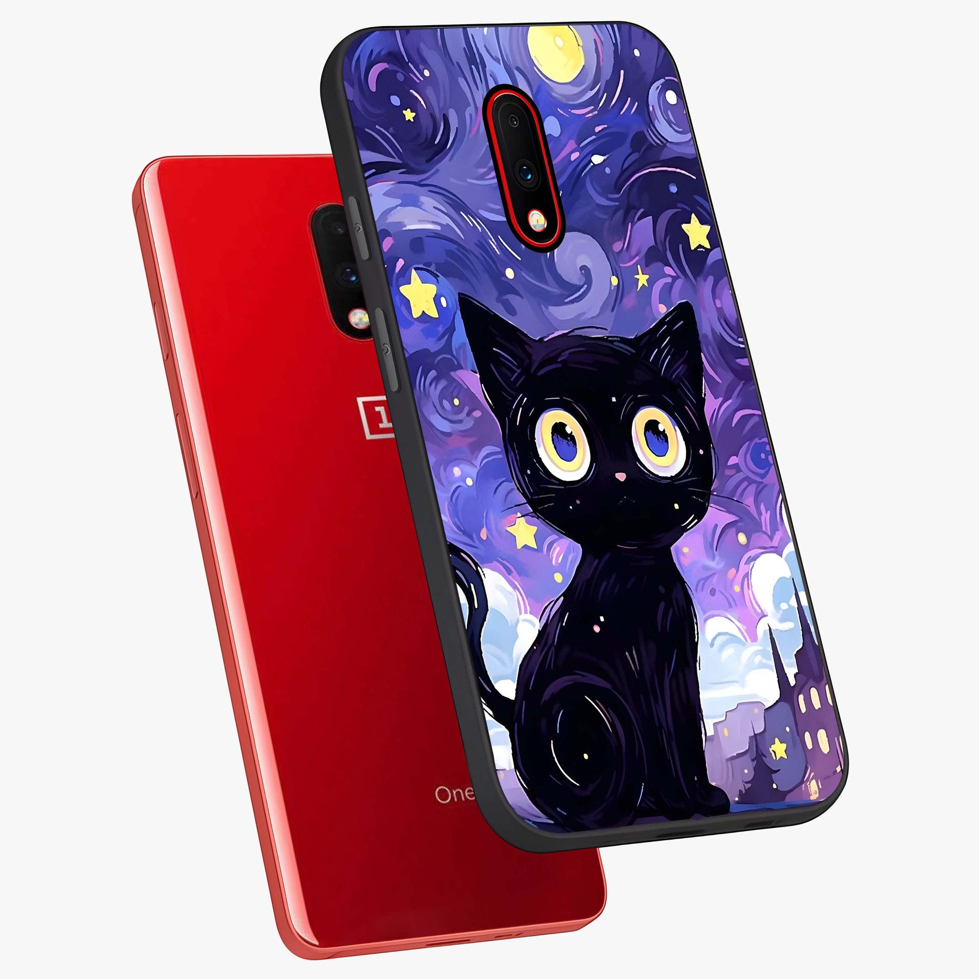Abstract Cat Art Glass Case displayed in angled mockup highlighting modern abstract cat artwork and sleek glass surface.