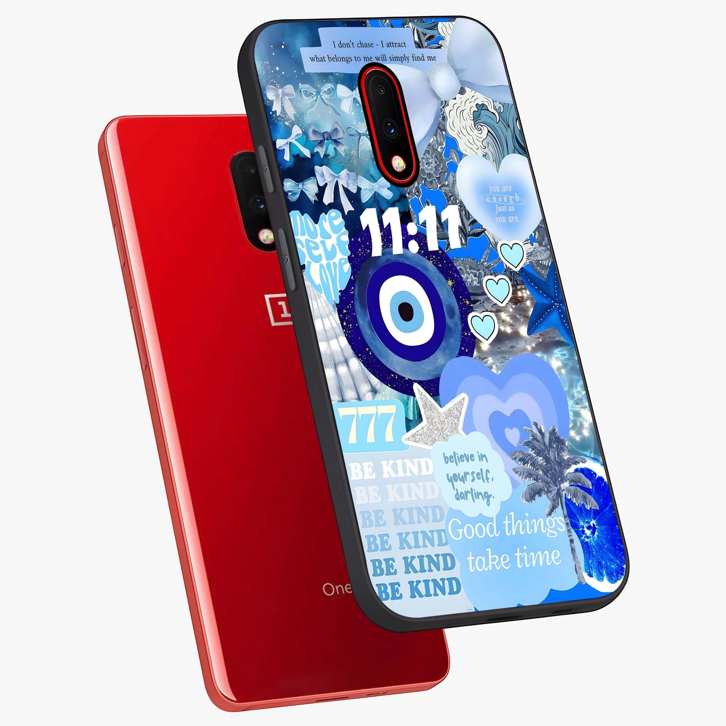 Aesthetic Be Kind Eye Glass Case displayed in angled mockup highlighting aesthetic eye design and inspirational vibe.