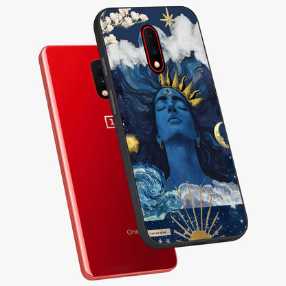Aesthetic Lord Shiva Glass Case displayed in angled mockup highlighting spiritual Shiva illustration and sacred aesthetic design.