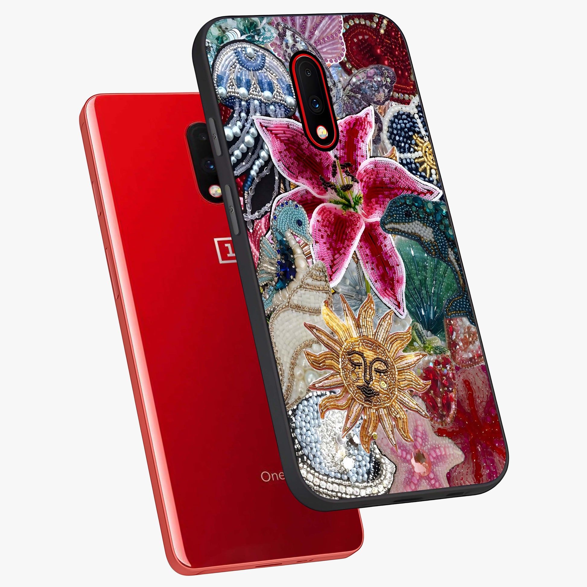 Beaded Garden Fantasy Glass Case displayed in angled mockup highlighting fantasy inspired floral bead pattern.