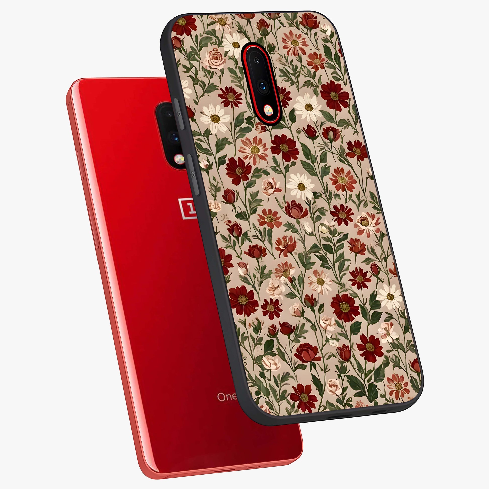 Biege Flower With Leaf Glass Case displayed in angled mockup highlighting minimal floral leaf design and elegant aesthetic.