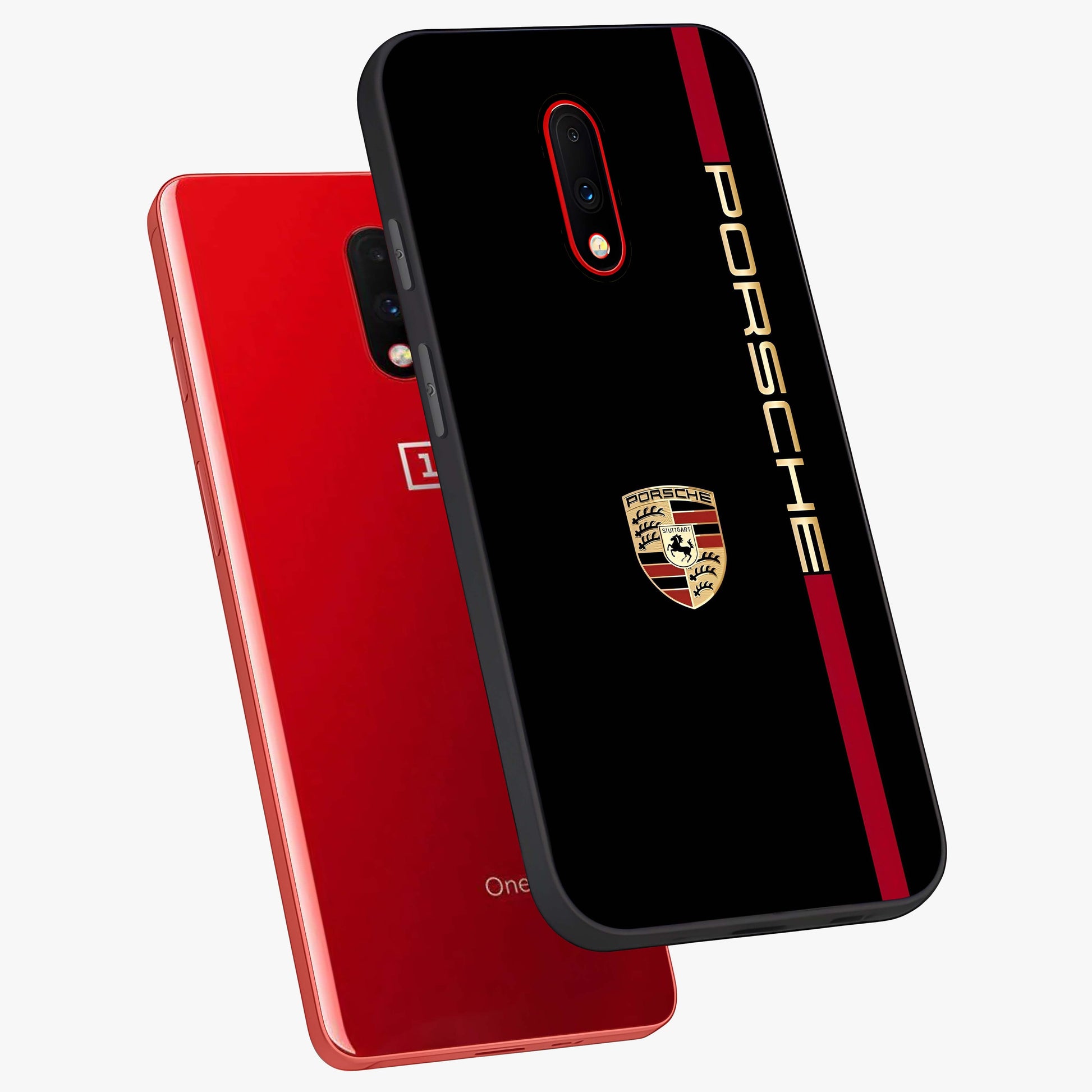Black Minimal Porsche Glass Case displayed in angled mockup highlighting modern minimal car illustration and clean aesthetic design.
