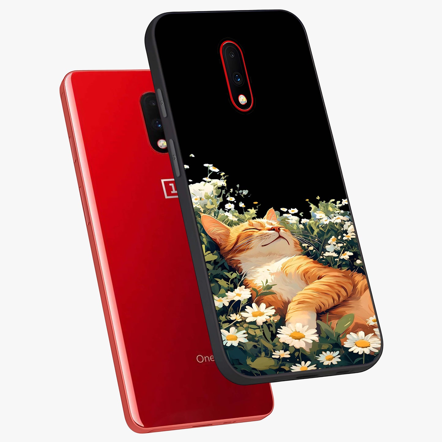 Blissful Bloom Cat Glass Case displayed in angled mockup highlighting playful feline illustration with soft floral aesthetic.