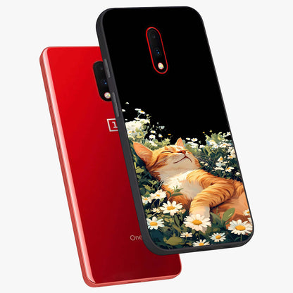 Blissful Bloom Cat Glass Case displayed in angled mockup highlighting playful feline illustration with soft floral aesthetic.