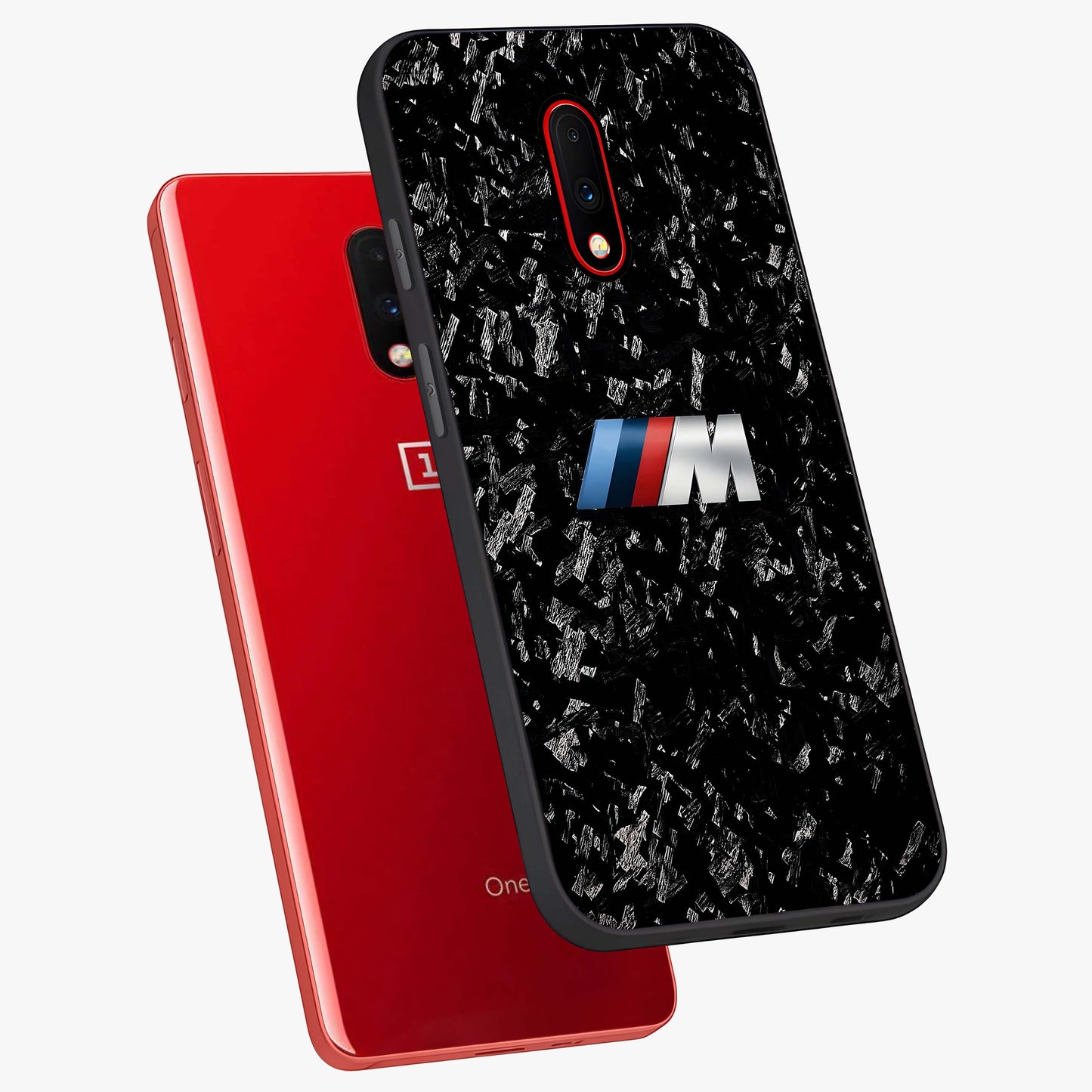 Carbon Speed Mark Glass Case displayed in angled mockup highlighting racing inspired carbon design and sleek aesthetic style.