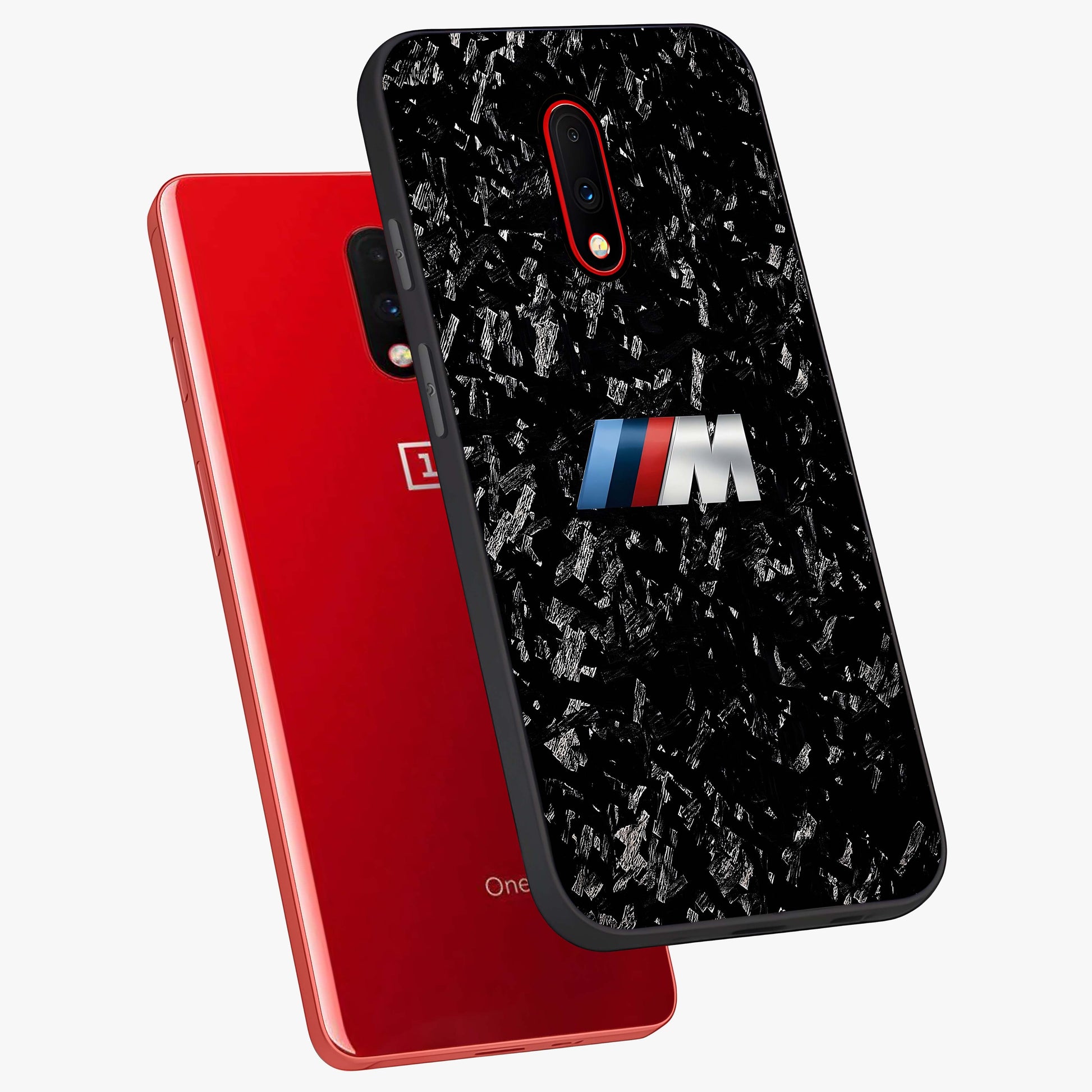 Carbon Speed Mark Glass Case displayed in angled mockup highlighting racing inspired carbon design and sleek aesthetic style.