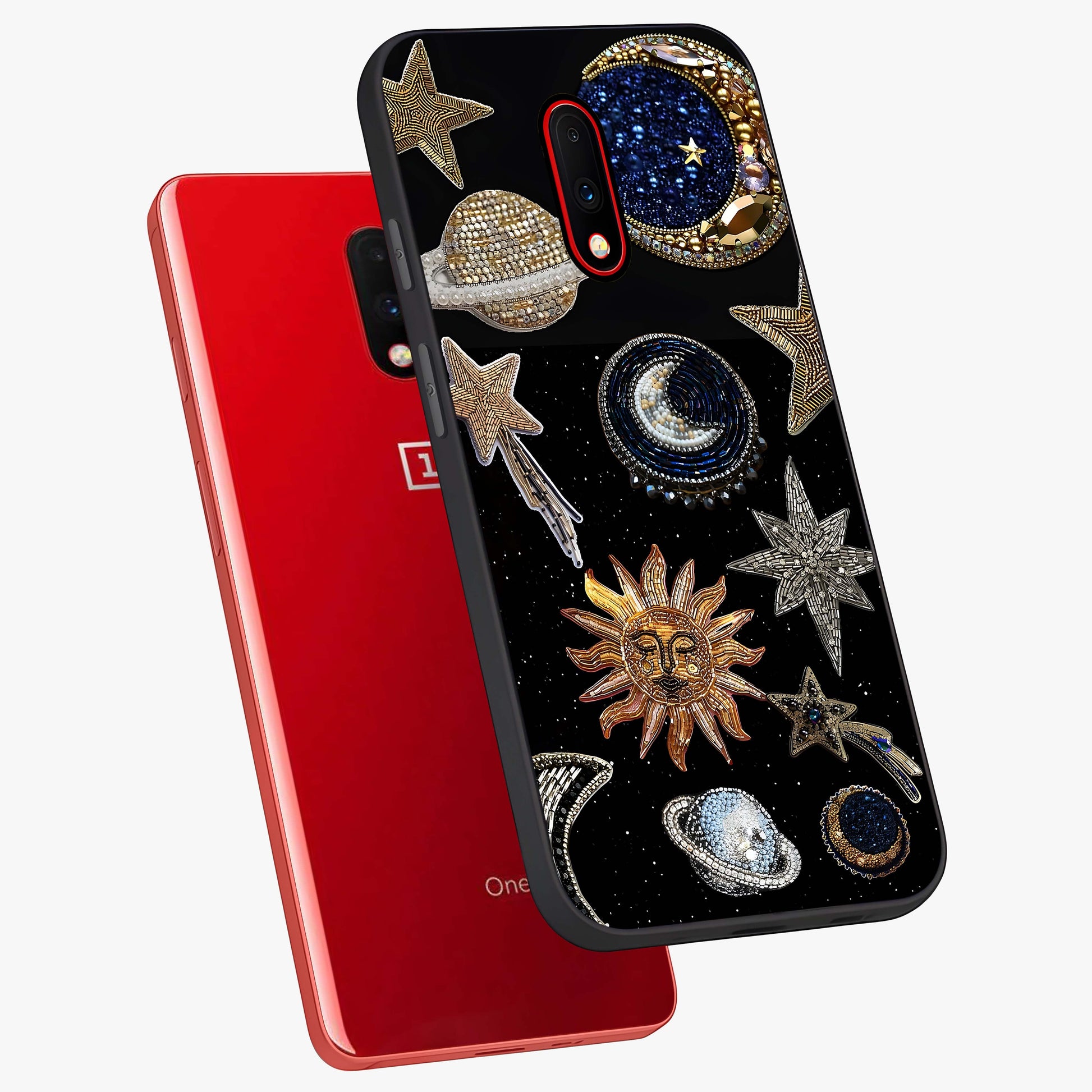 Celestial Gem Constellations Glass Case displayed in angled mockup highlighting gemstone inspired constellation design.