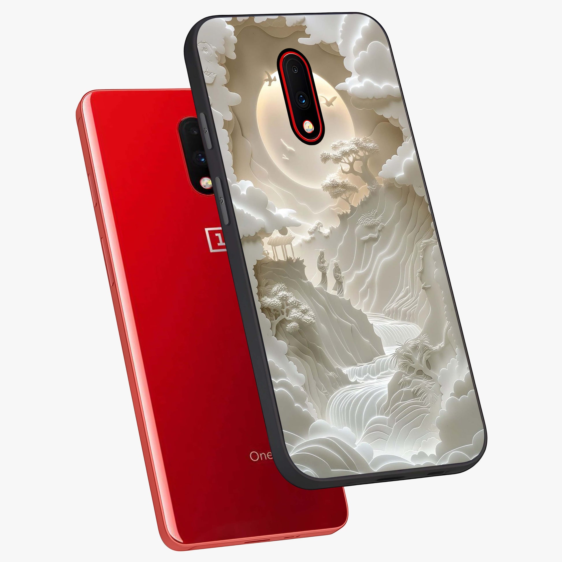 Celestial Origami Glass Case displayed in angled mockup highlighting geometric origami design with cosmic aesthetic theme.