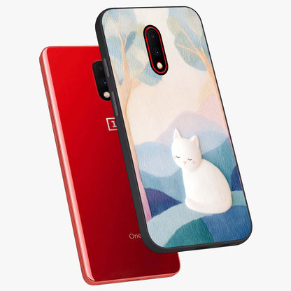 Cotton Dream Cat Glass Case displayed in angled mockup highlighting cute feline illustration with pastel aesthetic style.