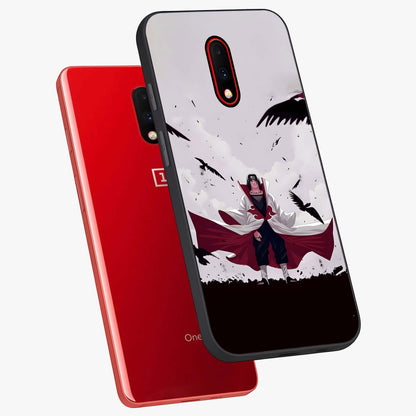Crimson Crow Ascension Glass Case displayed in angled mockup highlighting powerful crow illustration with dark crimson aesthetic.