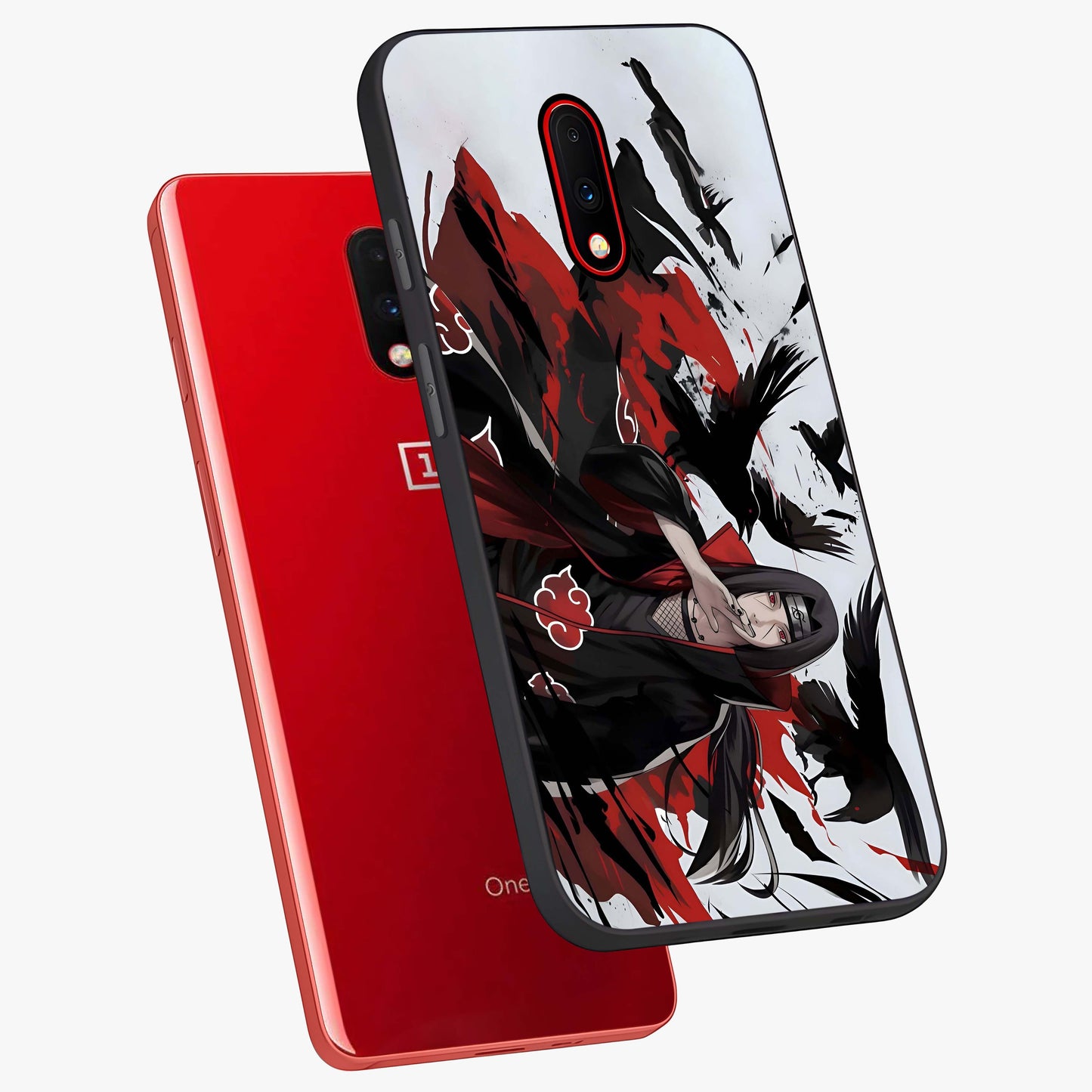 Crimson Crow Illusion Glass Case displayed in angled mockup highlighting mysterious crow graphic with dark aesthetic style.