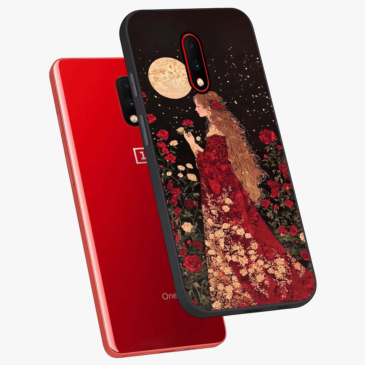 Crimson Dreams Glass Case displayed in angled mockup highlighting soft crimson aesthetic design with artistic theme.