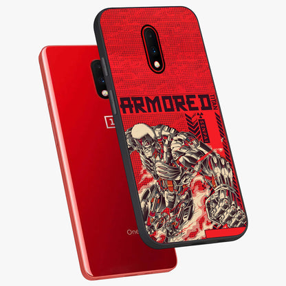 Crimson Mecha Titan Glass Case displayed in angled mockup highlighting futuristic mech illustration with bold crimson aesthetic.