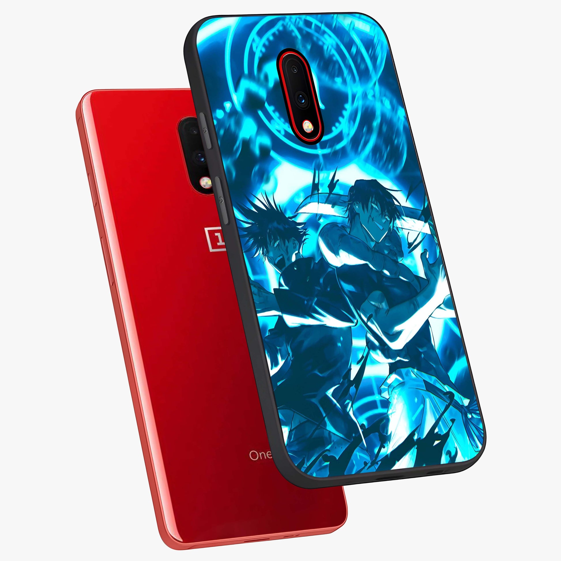 Cursed Energy Clash Glass Case displayed in angled mockup highlighting powerful battle inspired graphic with anime style aesthetic.