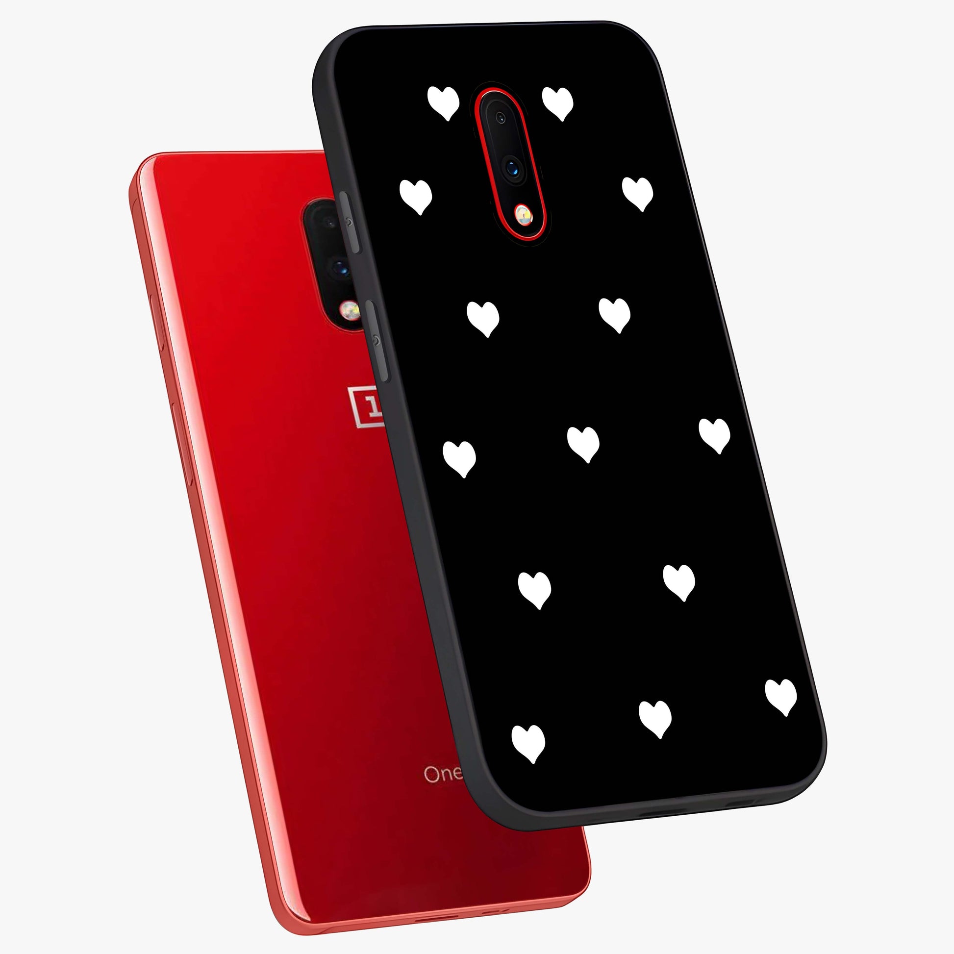 Cute And Simple White Hearts Glass Case displayed in angled mockup highlighting cute heart design with clean aesthetic style.