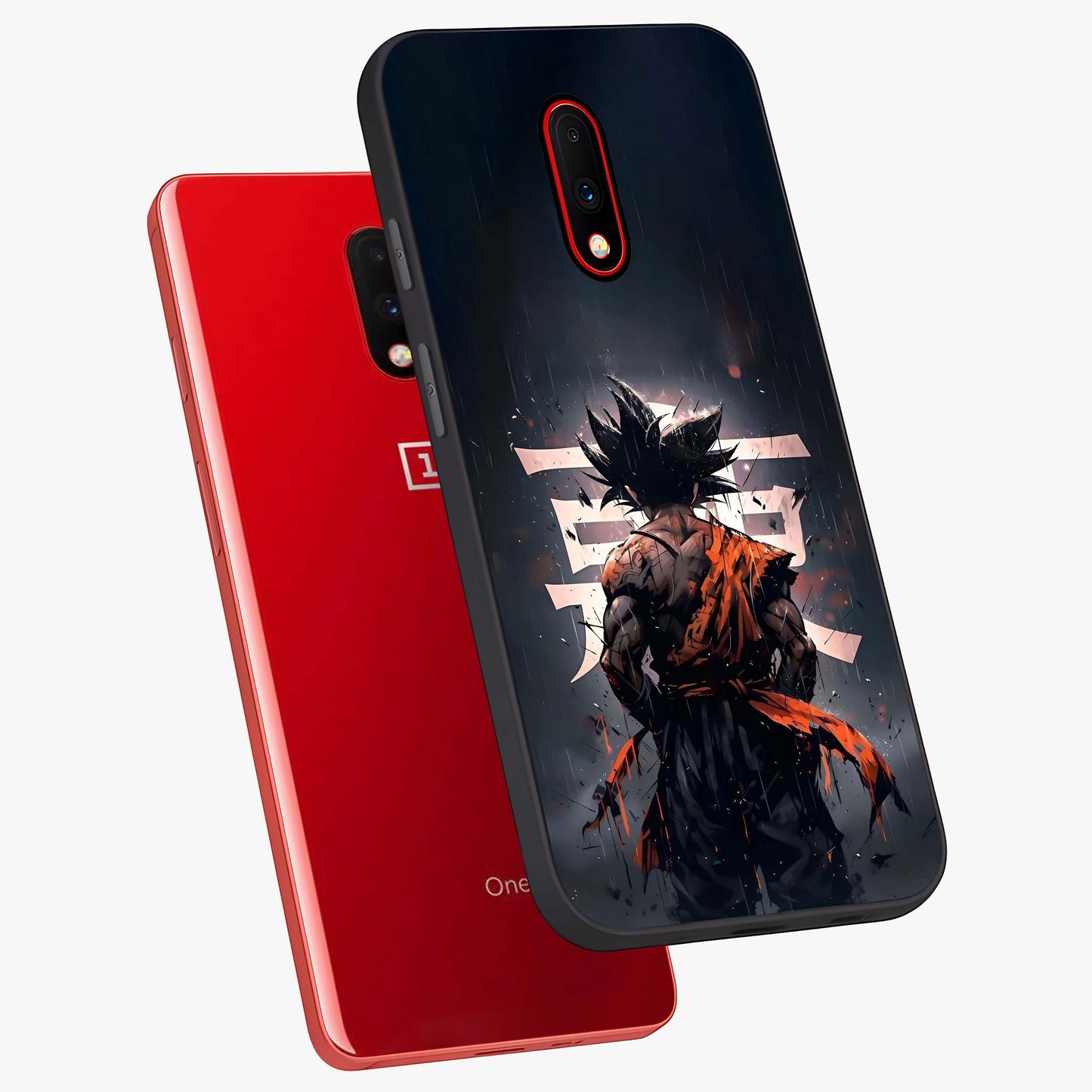 Dark Warrior In Rain Glass Case displayed in angled mockup highlighting dramatic warrior illustration with dark rain aesthetic.