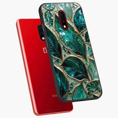 Emerald Leaf Glass Glass Case displayed in angled mockup highlighting botanical leaf illustration with elegant natural aesthetic.