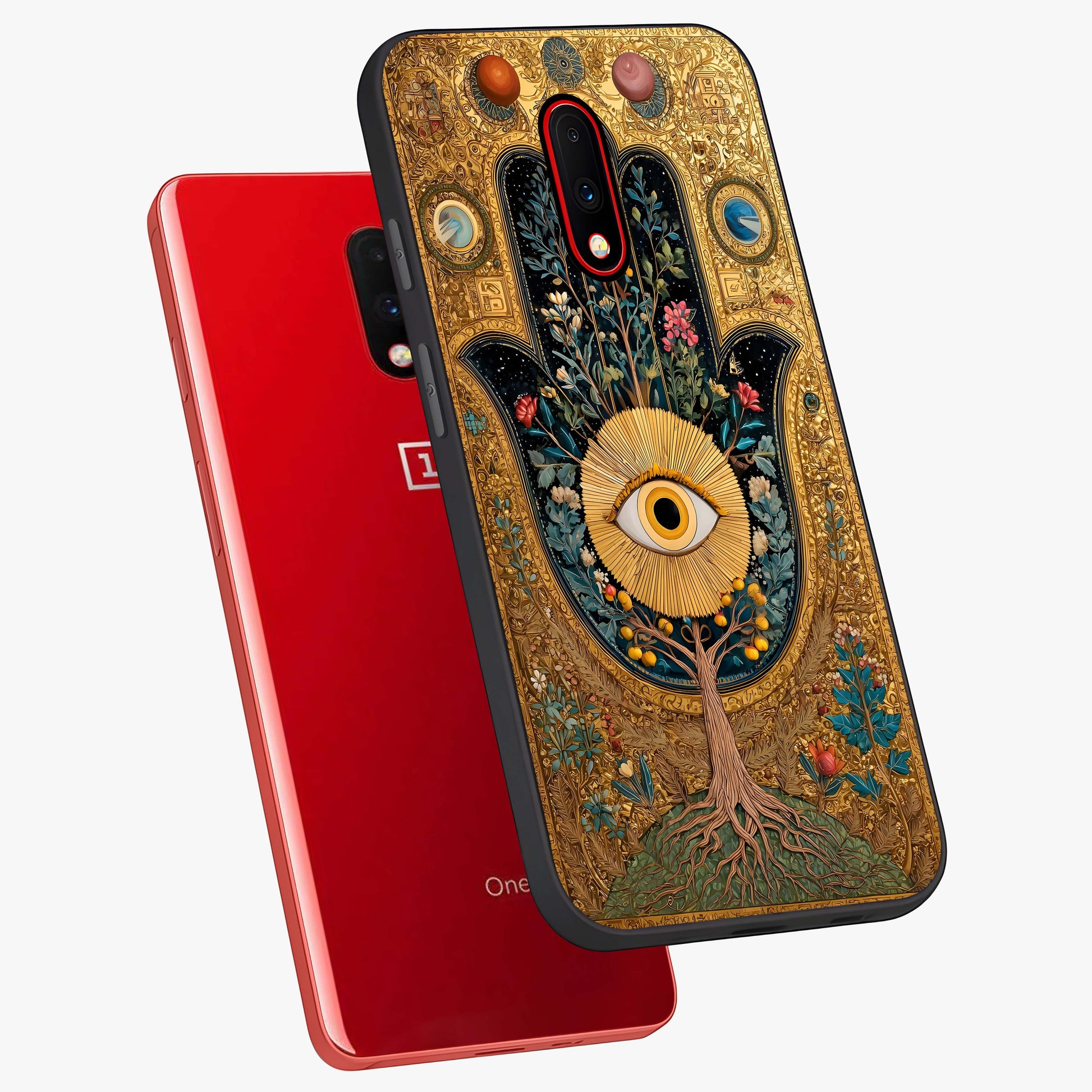 Ethereal Evil Eye Glass Case displayed in angled mockup highlighting protective evil eye symbol with spiritual aesthetic design.
