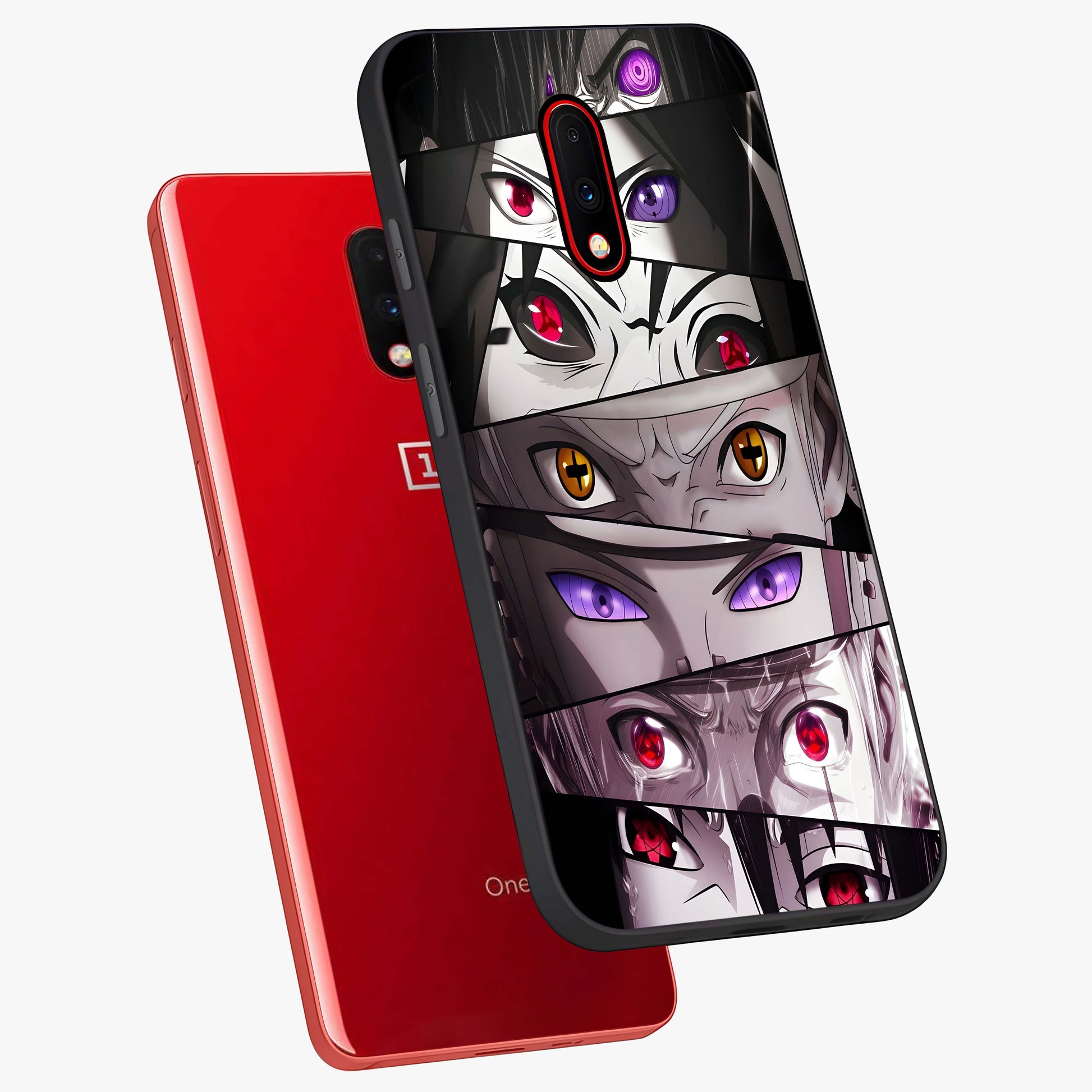 Eyes of Destiny Glass Case displayed in angled mockup highlighting bold eye illustration with mystical aesthetic style.