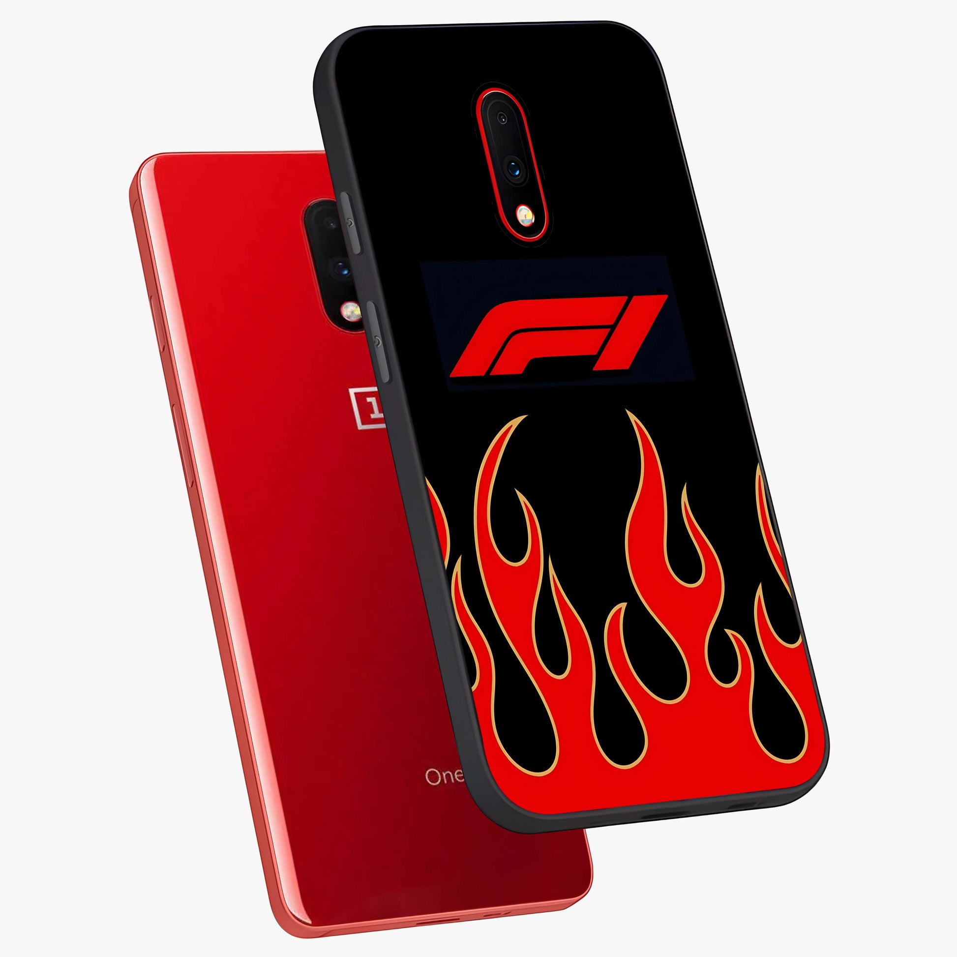 Fire F11 Glass Case displayed in angled mockup highlighting bold fire inspired graphic with energetic aesthetic style.